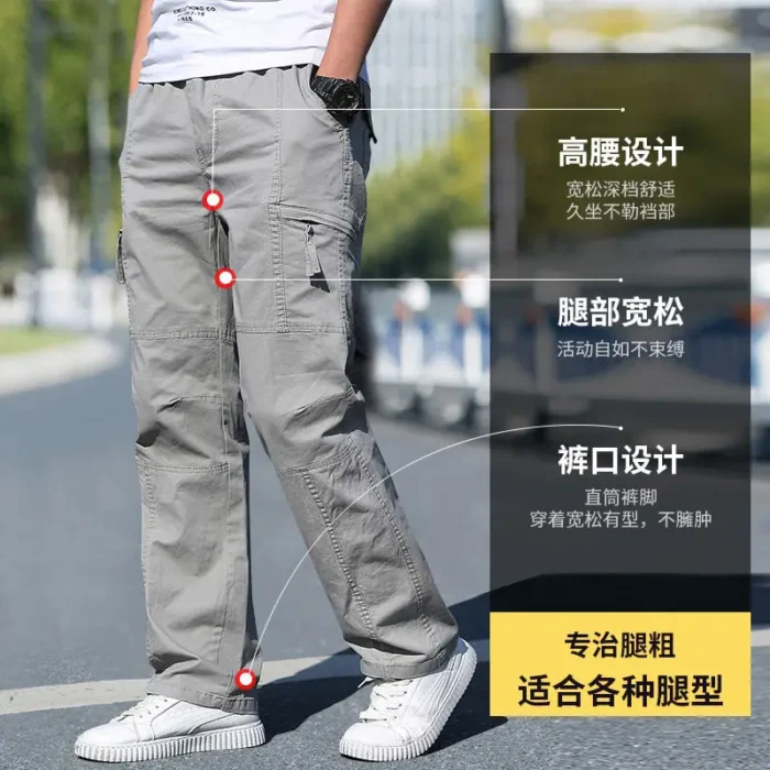 Cotton Cargo Trousers Men Work Pants Sports Casual Jogging Training High Quality Overalls Korean Plus Size Loose Straight Pants - Image 3