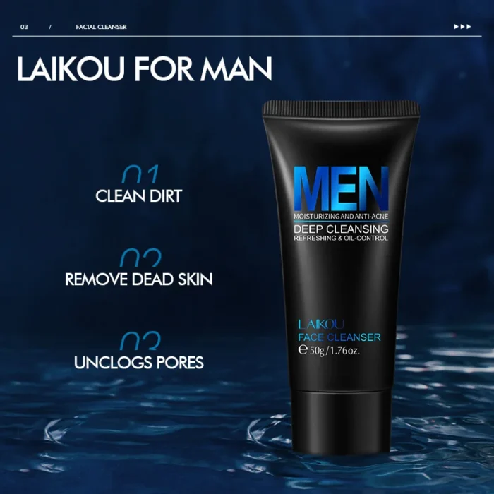 LAIKOU Men Facial Cleanser Face Washing Moisturizing Man Skin Care Oil Control Blackhead Remove Scrub Cosmetics Deep Norishing - Image 3
