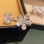 2021New Korea Fashion Luxury Flowers AAAzirconia Open Rings for Women Engagement Anniversary Birthday Gift for Female Wholesale - Image 4