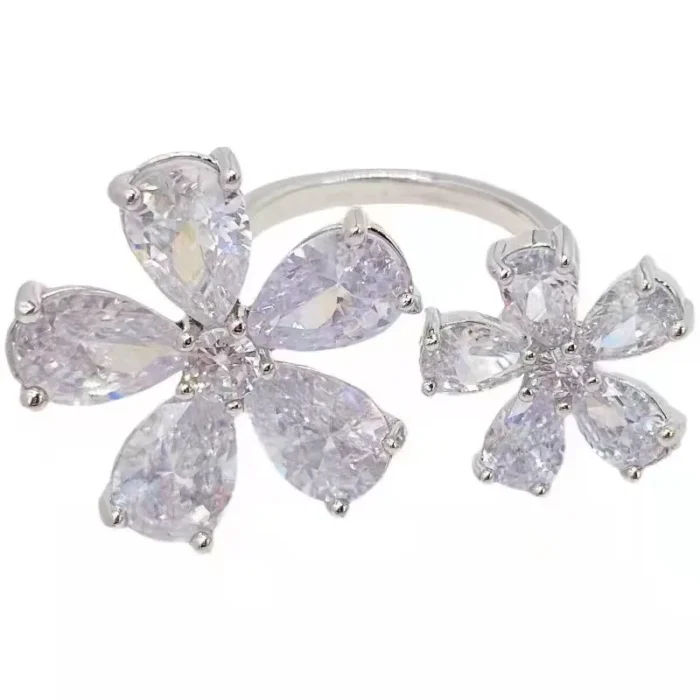 2021New Korea Fashion Luxury Flowers AAAzirconia Open Rings for Women Engagement Anniversary Birthday Gift for Female Wholesale - Image 5