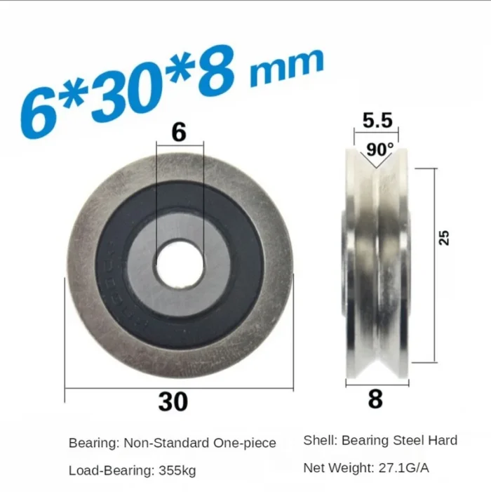 6*30*8mm V Groove groove All steel wire Pulley Z6 guide track embedded bearing pulley TU TV0630 Sliding track roller pulley - Image 1