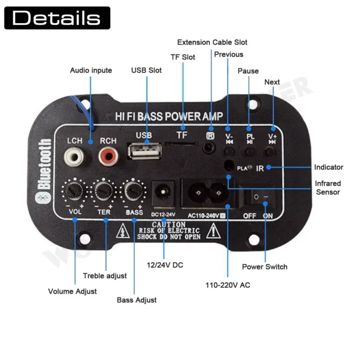 Woopker Digital Amplifier Decoder Board 25-30W Bluetooth Audio Amplifier DIY USB FM Radio TF Player Subwoofer 110V 220V - Image 6
