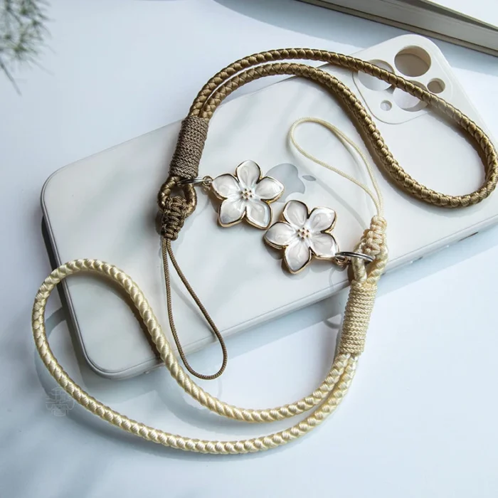 Vintage Artistic Phone Wrist Strap Charm Keychain Elegant Handwoven Flower Lanyard Anti-drop Girl Woman Bracelet for IPhone - Image 1