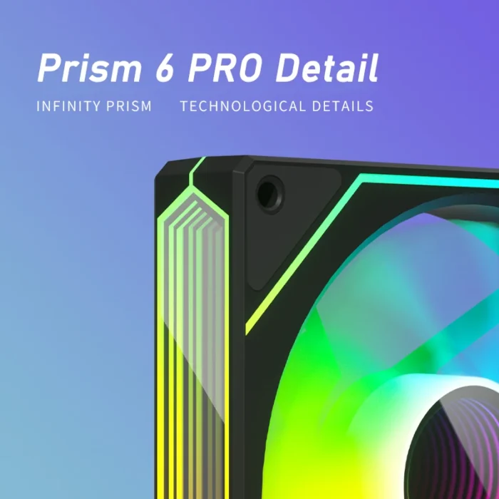 ZEZZIO PRISM 6 PRO 120mm ARGB Case Fan PWM Temperature Control 5V 3PIN 3-sided Infinity Mirror Quiet Computer Cooling Fan - Image 2