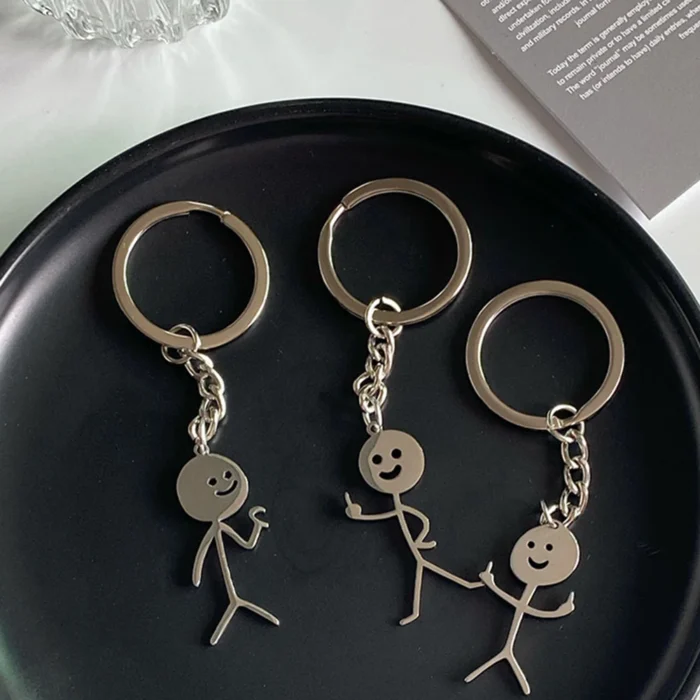 Funny Matchstick Men Keychain Middle Finger Heart to Heart Car Bag Pendant Key Ring Jewelry Couple Friend Gifts Wholesale брелок - Image 1