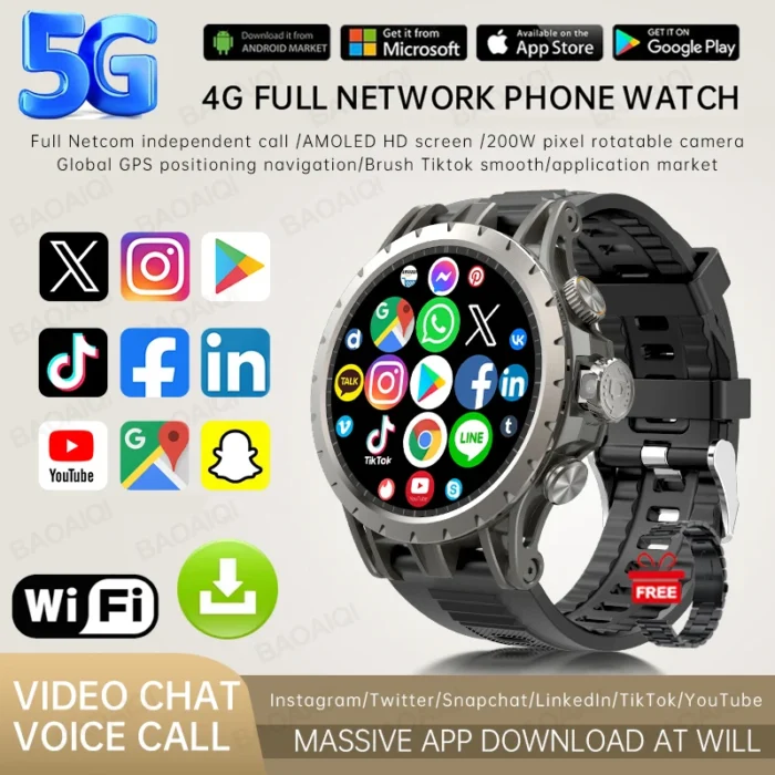 5G Full Netcom Smart Watch 4G With Android 9.0 5MP Rotating Camera GPS WIFI Google Play Store Video Call SIM Smartwatch Men+Box - Image 1