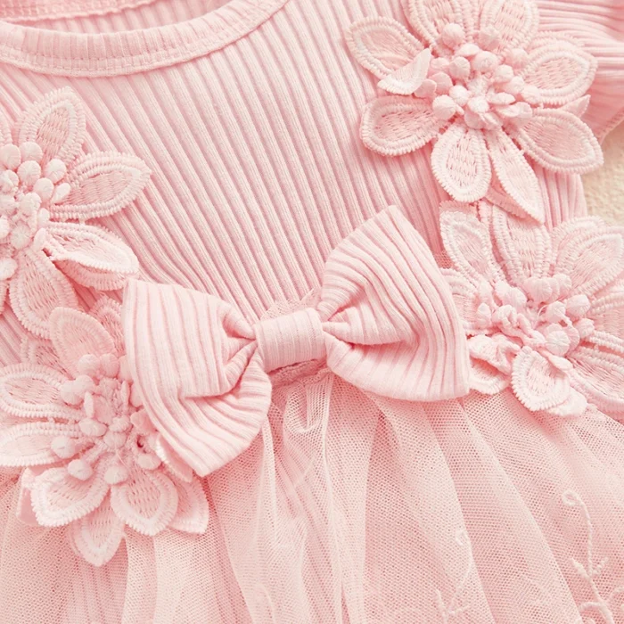 VISgogo Newborn Baby Girl Romper Dress 2 Pcs Outfits Mesh Lace Patchwork Ruffle Bodysuit and Headband Cute Summer Clothes - Image 5