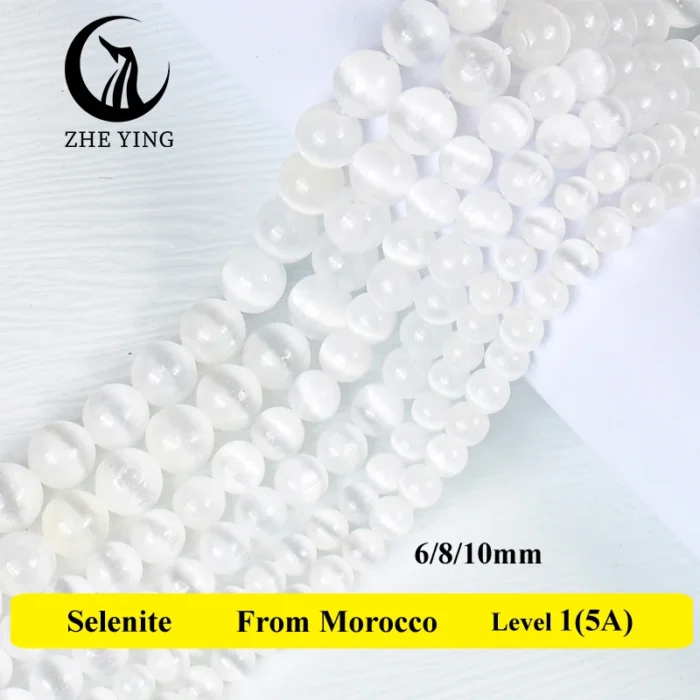 5A Genuine Natural Selenite Stone Near-round Loose Gemstone Beads 6 8 10mm Pick Size Bracelet Necklace Accessories - Image 2