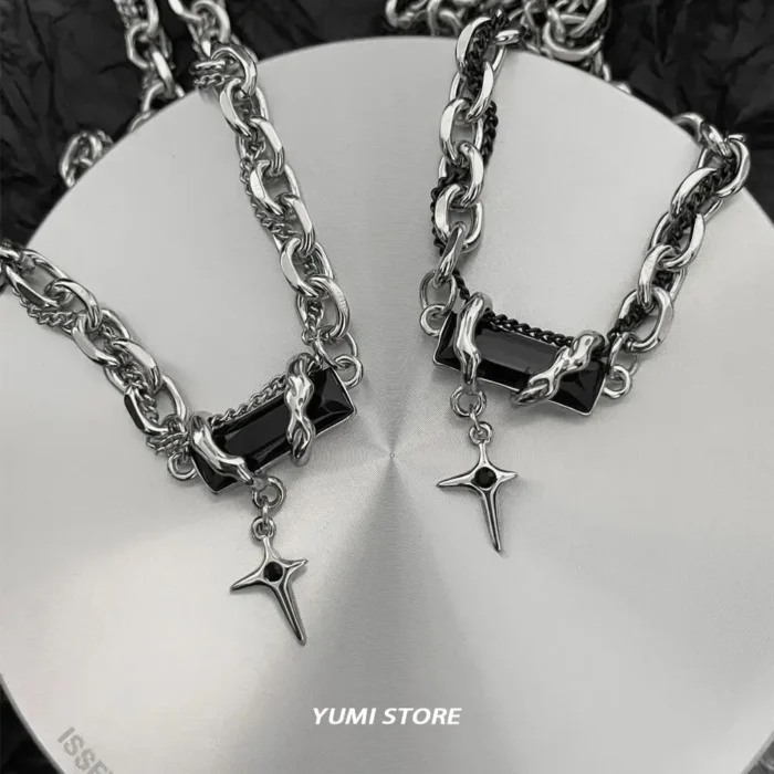 Titanium Steel Cross Star Necklace For Men Women Hip Hop Splice Black Zircon Pendant Sweater Chain Jewelry New Kpop Accessories - Image 6