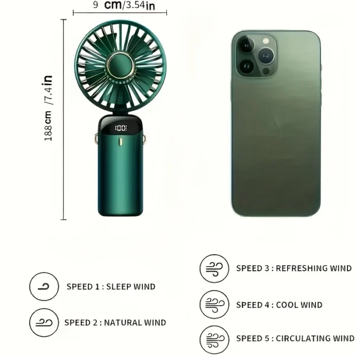 Portable Mini Fan With 6 Speeds LED USB Rechargeable Charging Small Foldable Battery Fans Handheld Desk Bedroom Indoor Outdoor - Image 6