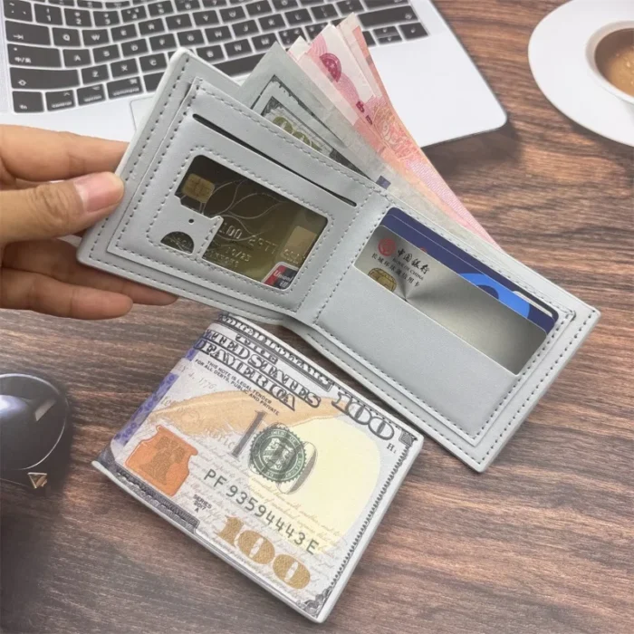 Men's Wallets with 100 US Dollar Pattern Male Leather Wallet with Card Holder Coin Pocket Purse Cartera Hombre - Image 1