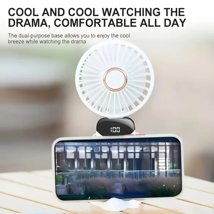 Portable Mini Fan With 6 Speeds LED USB Rechargeable Charging Small Foldable Battery Fans Handheld Desk Bedroom Indoor Outdoor - Image 4