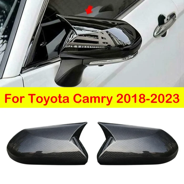 For Toyota Camry 2018-2023 Car Rearview Side Mirror Cover Wing Cap Exterior Door Rear View Case Trim Carbon Fiber Look Black - Image 1
