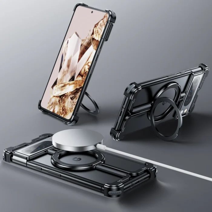 Custodia per telefono con supporto cavo in metallo in alluminio per Google Pixel 8 Pixel 8 Pro custodia protettiva magnetica senza cornice per Pixel 8 Pro Funda - Image 2