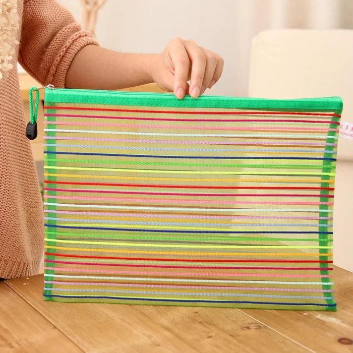 Nylon Pencil Case Simple Rainbow color Mesh Document Bag Multicolor Zipper Stationery Bag Storage Bag Office School Supplies - Image 4