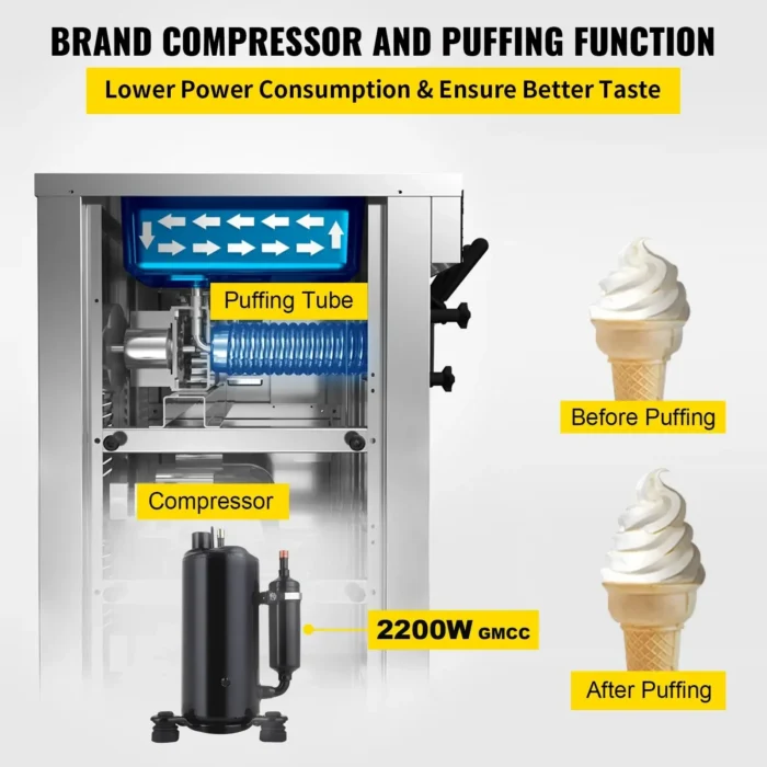 VEVOR large capacity soft ice cream machine 20-28L/H 2200W power dual 6-liter hopper with pre cooled LCD panel and egg tray - Image 4