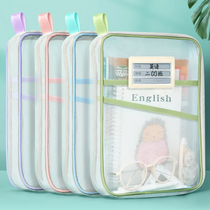 L-Type Double Zipper Large Capacity Books Homework Organizer A4 File Folders Student Stationery Transparent Storage Bag - Image 2