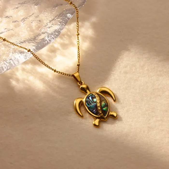 Colorful Starfish Sea Turtle Necklace For Women Gold Color Stainless Steel Turtle Necklace Wedding Christmas Boho Jewelry Gift - Image 3