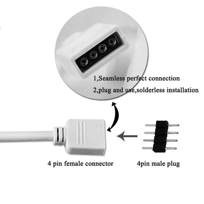 4 Pins RGB LED tape Connector 1 to 1 2 3 4 5 plug power Splitter Cable 4pin needle female Connector wire for RGB Led Strip Light - Image 5