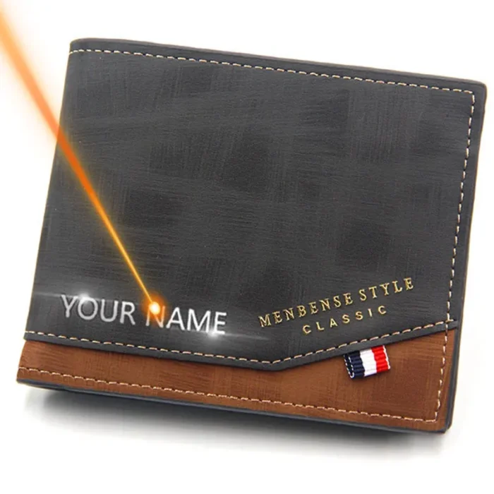 Free Name Engraving Men Wallets Slim Coin Pocket Photo Holder New Short Small Male Wallet Card Holder Frosted Leather Men Purses - Image 1