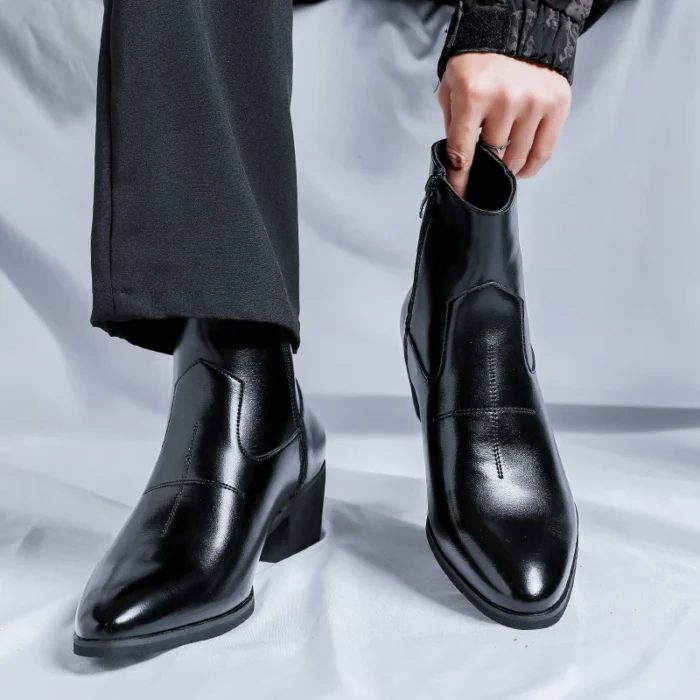 2025 Men's Boots Luxury Brand Leather Boots Fashion High Top Chelsea Boot Business Dress Boots for Men Ankle Botas Big Size 46 - Image 2