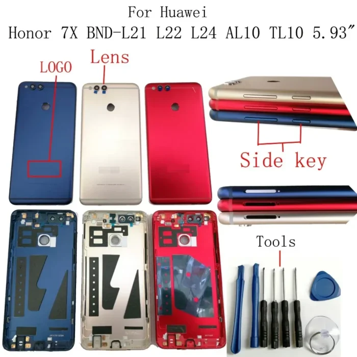100% Orig New For Huawei Honor 7X BND-L21 L22 L24 AL10 TL10 5.93"M Rear Back Door Housing Battery Door Cover + Side Key Lens - Image 1