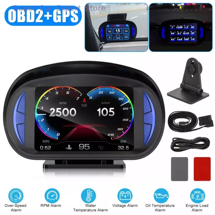 P2 Car Digital Speedometer OBD2 GPS HUD Gauge Auto Display Alarm Water Oil Temperature Turbine Pressure On-board Computer - Image 1
