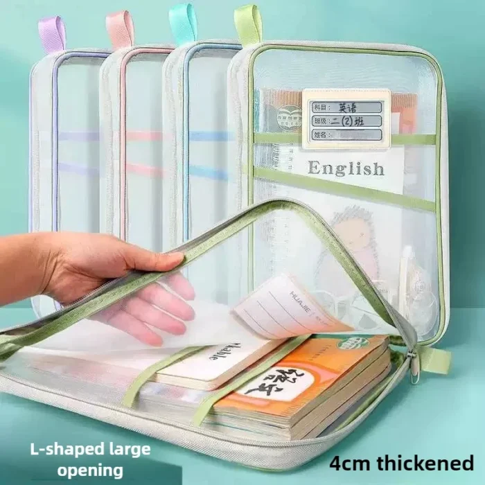 L-Type Double Zipper Large Capacity Books Homework Organizer A4 File Folders Student Stationery Transparent Storage Bag - Image 1