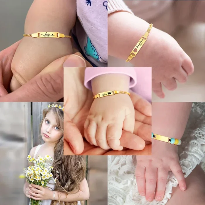 Personalize Baby Name Bracelets Non Allergy Stainless Steel Infant Baptism Bangle Jewelry Custom Boy Girl Family Love Gifts - Image 3