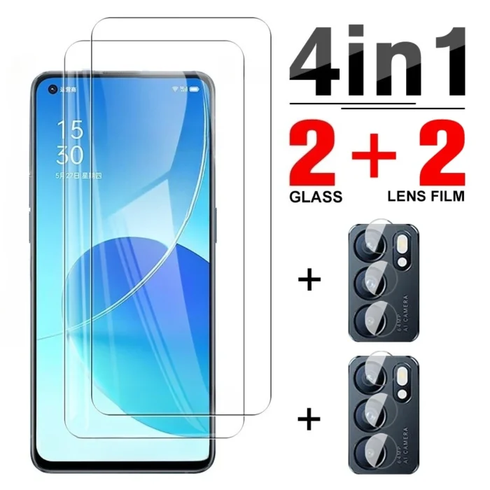 4In1 9D Tempered Case OPPO Reno6 Protective Glass For OPOP 6 5G Reno 5 Lite 5F Camera Lens Protection Film - Image 1