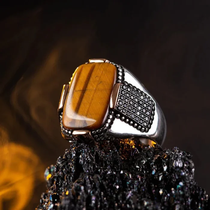 2025 Vintage Tiger Eye Stones Men Ring Statement Anniversary Party Jewelry Accessories Fashion Stainless Steel Rings - Image 2