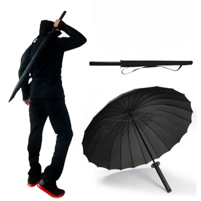 Standard 8/16/24 Bone Japanese Katana Umbrella Black Removable Handle Automatic Long Handle Rainproof Samurai Sword Rain Gear - Image 1