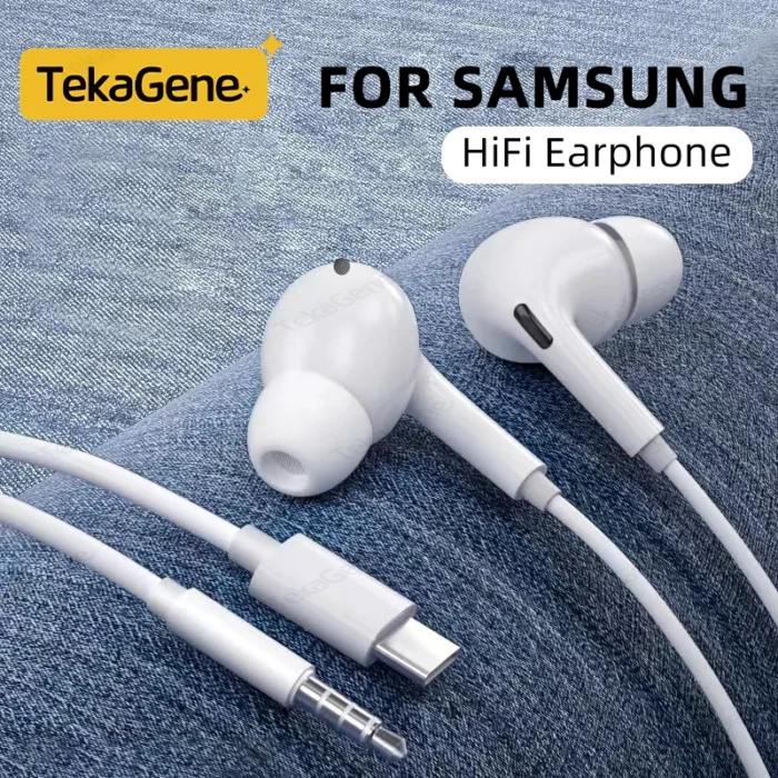 HiFi Type C With DAC Mic Headphones For Samsung Galaxy S24 S23 S21 S22 Note Ultra Wired Earphones 3.5mm Jack Earbud Headset - Image 1