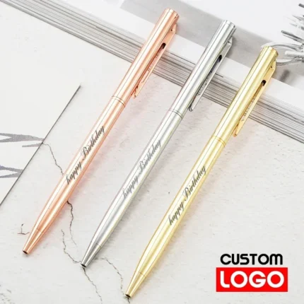 New Metal Ballpoint Pen Rose Gold Pen Custom Logo Advertising Ballpoint Pen Lettering Engraved Name School&office Supplies