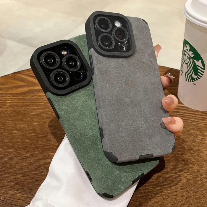 Fashion Matte Leather Silicone Case For iPhone 14 Plus 12 13 Mini 11 16 15 Pro Max 7 8 XR X XS Lens Protection Shockproof Cover - Image 1