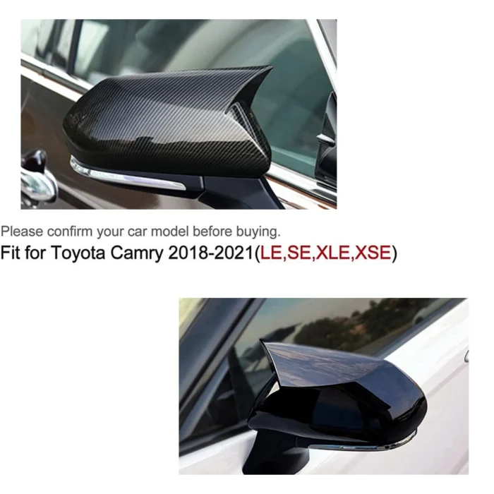 For Toyota Camry 2018-2023 Car Rearview Side Mirror Cover Wing Cap Exterior Door Rear View Case Trim Carbon Fiber Look Black - Image 4
