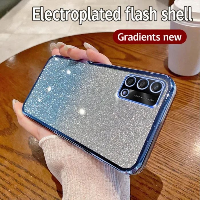 For OPPO A74 4G Case OPPO A95 4G OPPO F19 F19S Reno 6 Lite Phone Case Shiny Glitter Plating Silicone Camera Lens Soft Back Cover - Image 2