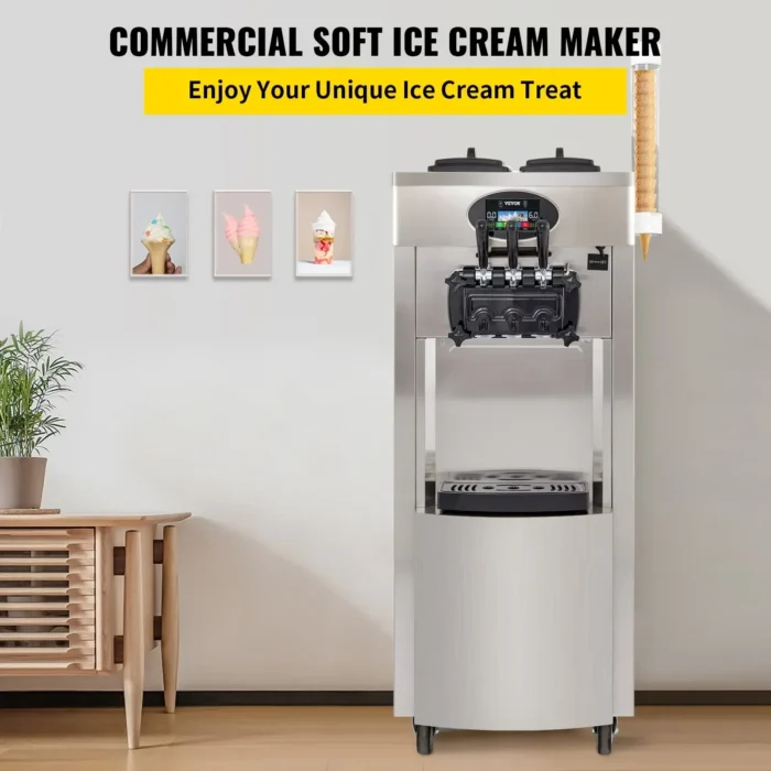 VEVOR large capacity soft ice cream machine 20-28L/H 2200W power dual 6-liter hopper with pre cooled LCD panel and egg tray - Image 2
