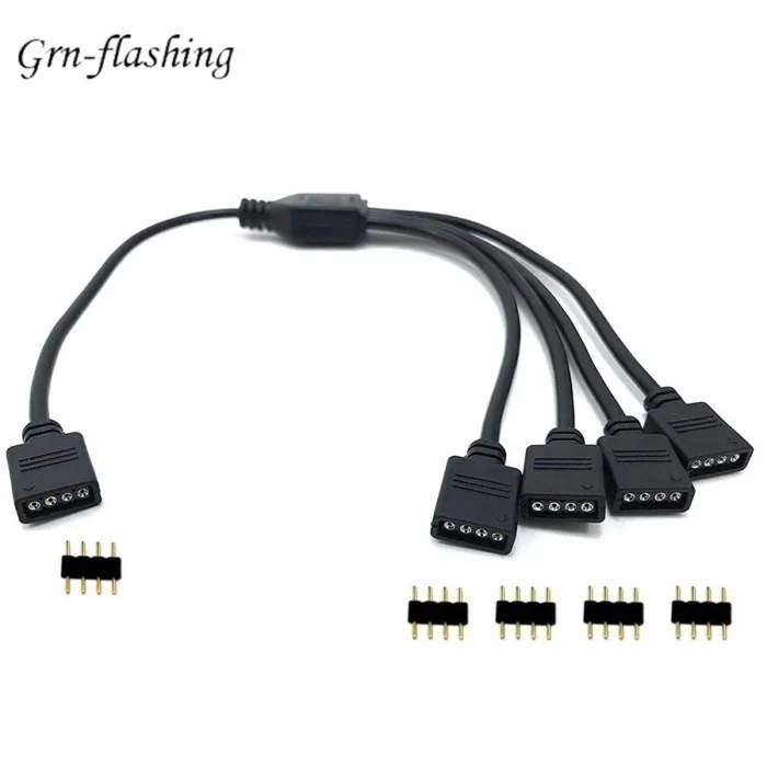 4 Pins RGB LED tape Connector 1 to 1 2 3 4 5 plug power Splitter Cable 4pin needle female Connector wire for RGB Led Strip Light - Image 1