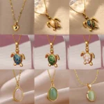 Colorful Starfish Sea Turtle Necklace For Women Gold Color Stainless Steel Turtle Necklace Wedding Christmas Boho Jewelry Gift