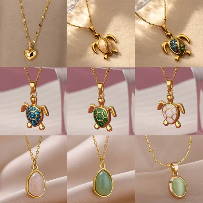 Colorful Starfish Sea Turtle Necklace For Women Gold Color Stainless Steel Turtle Necklace Wedding Christmas Boho Jewelry Gift - Image 1