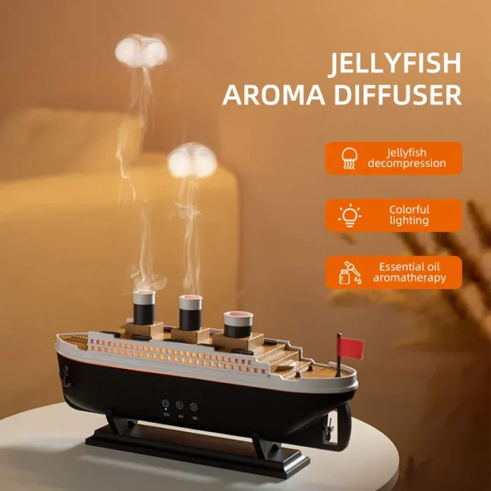 Titanic Ship Model Decoration Air Humidifier 250ml Essential Oil Diffuser Jellyfish Smoke Ring Spray Aroma Diffuser For Home - Image 1