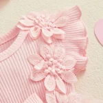 VISgogo Newborn Baby Girl Romper Dress 2 Pcs Outfits Mesh Lace Patchwork Ruffle Bodysuit and Headband Cute Summer Clothes - Image 4
