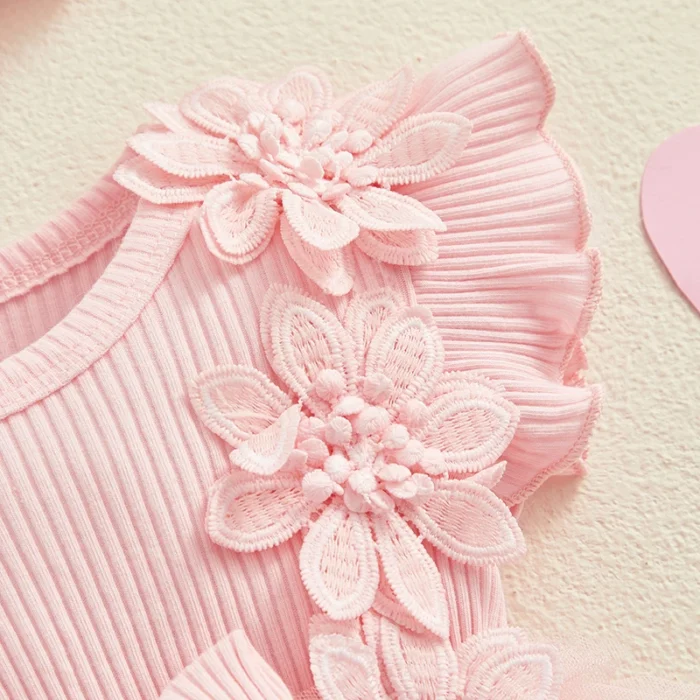 VISgogo Newborn Baby Girl Romper Dress 2 Pcs Outfits Mesh Lace Patchwork Ruffle Bodysuit and Headband Cute Summer Clothes - Image 4