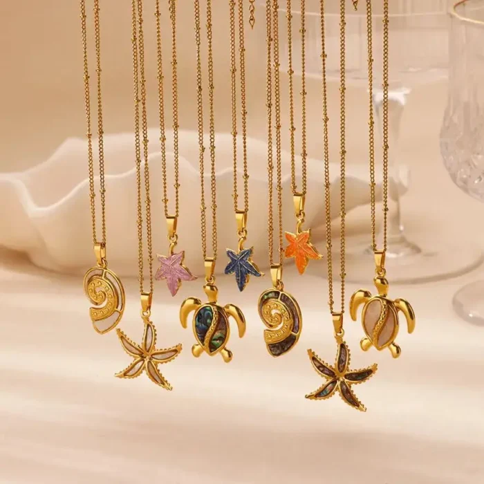 Colorful Starfish Sea Turtle Necklace For Women Gold Color Stainless Steel Turtle Necklace Wedding Christmas Boho Jewelry Gift - Image 2