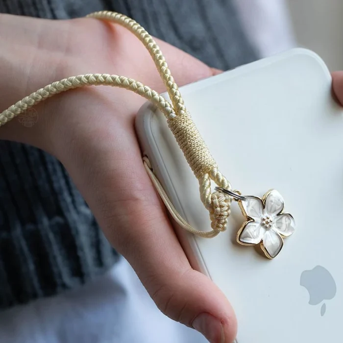 Vintage Artistic Phone Wrist Strap Charm Keychain Elegant Handwoven Flower Lanyard Anti-drop Girl Woman Bracelet for IPhone - Image 5