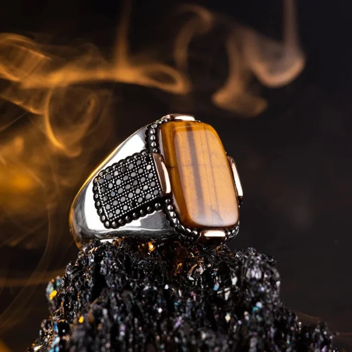 2025 Vintage Tiger Eye Stones Men Ring Statement Anniversary Party Jewelry Accessories Fashion Stainless Steel Rings - Image 1