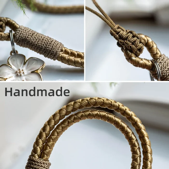 Vintage Artistic Phone Wrist Strap Charm Keychain Elegant Handwoven Flower Lanyard Anti-drop Girl Woman Bracelet for IPhone - Image 3