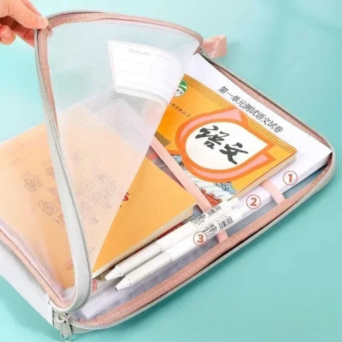 L-Type Double Zipper Large Capacity Books Homework Organizer A4 File Folders Student Stationery Transparent Storage Bag - Image 4