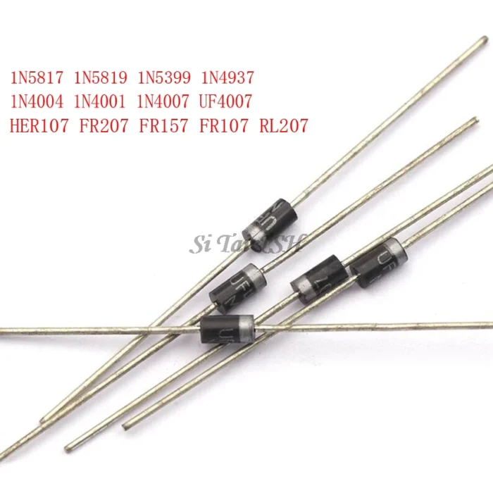 50PCS 1N5817 1N5819 1N5399 1N4937 1N4004 Schottky Rectifier Diode 1N4001 1N4007 UF4007 HER107 FR207 FR157 FR107 RL207 DO-41 - Image 1